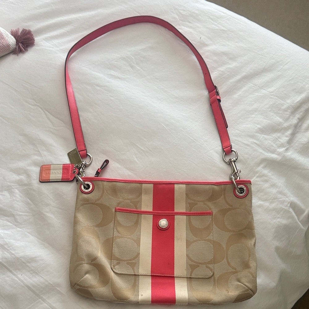 Coach Beige and Coral Shoulder Bag